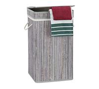 Relaxdays Cesto Ropa Sucia con Tapa, Cubo Colada, Cuadrado, Canasta, Bambú, 70 L, 63 x 36 x 36 cm, Gris, Algodón