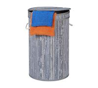 Relaxdays Cesto Ropa Sucia con Tapa, Cubo Colada Plegable, Redondo, Bambú, 65 litros, Ø 40 cm, Gris