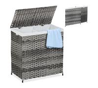 Relaxdays Cesto Ropa Sucia con Tapa, Efecto Ratán, Canasto Colada 110 L, 60x58x34 cm, Contenedor Tejido, Gris/Beige