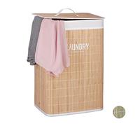 Relaxdays Cesto Ropa Sucia con Tapa y Plegable, Bambú, Beige, 60 litros