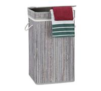 Relaxdays Cesto Ropa Sucia con Tapa, Cubo Colada, Cuadrado, Canasta, Bambú, 70 L, 63 x 36 x 36 cm, Gris, Algodón