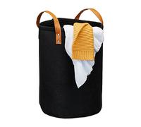 Relaxdays Cesto Ropa Sucia, Cubo Colada con Asas, Infantil, Baño, Fieltro-Cuero Sintético, 1 Ud, 28 l, 45 x 30 cm, Negro
