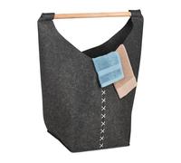 Relaxdays Cesto Ropa Sucia Fieltro, 50 L, Bolsa Colada Baño, Dormitorio, Asa de Madera, Plegable, Gris Oscuro/Natural