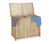 Relaxdays Cesto ropa sucia doble madera de nogal marrón claro