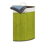 Relaxdays Cesto Ropa Sucia Esquinero, Cubo Colada Plegable con Tapa, Canasta, Bambú, 60 L, 65 x 49,5 x 37 cm, Verde