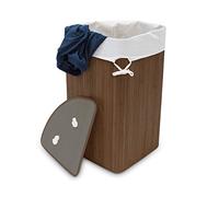 Relaxdays Cesto Ropa Sucia Esquinero, Cubo Colada Plegable con Tapa, Canasta, Bambú, 60 L, 65 x 49,5 x 37 cm, Marrón, Algodón