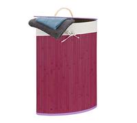 Relaxdays Cesto Ropa Sucia Esquinero, Cubo Colada Plegable con Tapa, Canasta, Bambú, 60 L, 65 x 49,5 x 37 cm, Morado, Algodón