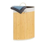 Relaxdays Cesto Ropa Sucia Esquinero, Cubo Colada Plegable con Tapa, Canasta, Bambú, 60 L, 65 x 49,5 x 37 cm, Crema