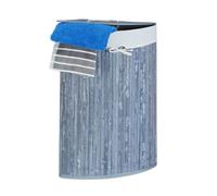 Relaxdays Cesto Ropa Sucia Esquinero, Cubo Colada Plegable con Tapa, Canasta, Bambú, 60 L, 65 x 49,5 x 37 cm, Gris, Algodón
