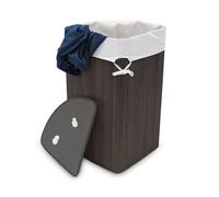 Relaxdays Cesto Ropa Sucia Esquinero, Cubo Colada Plegable con Tapa, Canasta, Bambú, 60 L, 65 x 49,5 x 37 cm, Negro
