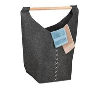 Relaxdays Cesto Ropa Sucia Fieltro, 50 L, Bolsa Colada Baño, Dormitorio, Asa de Madera, Plegable, Gris Oscuro/Natural