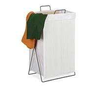 Relaxdays Ropa Sucia, Plegable, Marco de Metal con Asas, Cesto para la Colada, 40 L, 61x38x22 cm, Blanco, Bambú