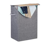 Relaxdays Cesto Ropa Sucia Rectangular con Tapa, Tela y Bambú, Gris, 60 Litros