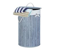 Relaxdays Cesto ropa sucia redondo de bambú blanco,gris