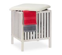 Relaxdays Cesto ropa sucia taburete blanco nogal blanco