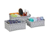 Relaxdays Cestos Almacenaje Set 3, Cajitas 3 Tamaños, Tejidas, Cesta Baño, Cajas Decorativas Plástico, Blanco y Gris