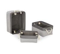 Relaxdays Almacenaje Set 3, Cestas Estante 3 Tamaños, a Rayas, Estampado Marítimo, Cajas Tela, Color Gris, Poliéster, 20 x 40 x 30 cm