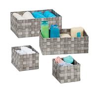 Relaxdays Cestos de Almacenaje Set de 4, Tejidos, Cestas Baño, Rectangulares, 3 Tamaños, Plástico, Color Gris