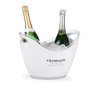 Relaxdays Champanera 6 Litros, Enfriador Champán, Cubo Botellas Vino, Cerveza, Plástico, 25,5 x 34,5 x 26 cm, Blanco