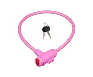 Relaxdays Children's Cable Bike Lock Candado Bici Infantil, 2 Llaves, 70 cm Largo, para Bicicleta y Patinete, Cerrojo Patín Niños, Rosa, Latón