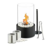 Relaxdays Chimenea de mesa interior y exterior negro,plata,transparente