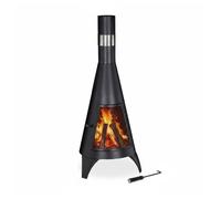 Relaxdays Chimenea de terraza con atizador negro,plata