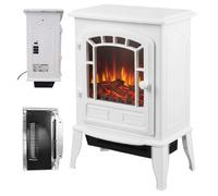 Relaxdays Chimenea eléctrica, efecto llama y calefacción, 2 niveles, blanco | termostato, 56,5x39x24 cm