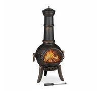 Relaxdays Chimenea exterior grande con tiro marrón oscuro