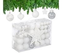 Relaxdays Christmas Ornaments Adornos de Navidad, Juego de 101, Brillantes, decoración de árbol, Bolas y Estrellas, plástico, Tradicional, Color Blanco, 19 x 20 x 2.5 cm