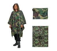 Relaxdays Chubasquero Camuflaje, Poncho Lluvia Reutilizable, Chaqueta Impermeable Multifuncional, Unisex, Verde y Marrón