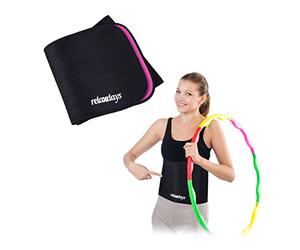 Relaxdays Cinturón Abdominal Hula Hoop, Neopreno, Faja Deportiva Mujeres, con Cremallera, Talla M 90 cm, Negro/Rosa, Unisex-Adult