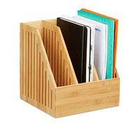 Relaxdays Colector de bambú Clasificador de Documentos, 3 Compartimentos, DIN A4, Organizador de Escritorio, 30x28x26,5 cm, 1 Ud, Marrón