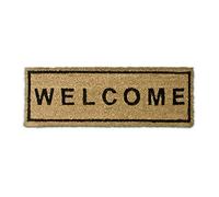 Relaxdays Coir Doormat Felpudo “Welcome”, Alfombrilla Entrada de Coco y PVC, Alfombra 75 x 25 cm Antideslizante, Color Natural, 25 x 75 cm (Rectangular)