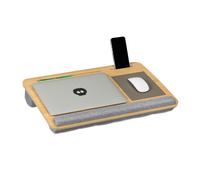 Relaxdays Cojín para Portátil, Bandeja Ordenador Cama, Bambú, con Reposamuñecas y Mouse Pad, 10x55,5x36 cm, Natural/Gris