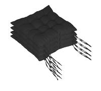 Relaxdays Cojines para sillas, Set de 4, 40x40 cm, Acolchados con Cintas, Interior y Exterior, Funda poliéster, Negro