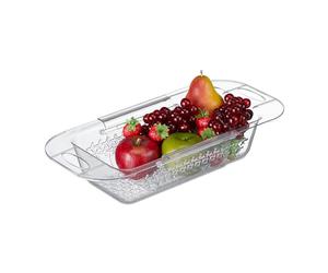 Relaxdays Colador Extensible para Fregadero, 43,5 a 57 cm, para Enganchar, Escurridor Plástico de Cocina, Transparente