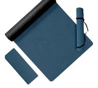 Relaxdays Colchoneta de yoga antideslizante, 5mm, 68x183 cm, azul oscuro | con correa, PU, para yoga, pilates y fitness