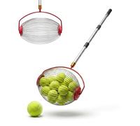 Relaxdays Colector de Pelotas de Tenis, 25 Bolas, Altura de 128 x 32 x 19 cm, Metal, Mango extraíble, recogedor de Tenis, Color Plata/Rojo