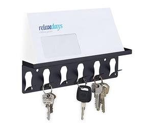 Relaxdays Colgador de Llaves, 6 Ganchos y Balda, Diseño Moderno, 7 x 24,5 x 5 cm, Acero, para Pasillo o Recibidor, Negro