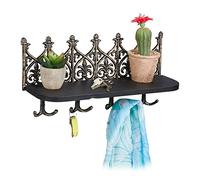 Relaxdays Colgador de Llaves con Balda, Llavero Pared, Pasillo o Entrada, Diseño Retro Hierro Fundido, 8 Ganchos, Bronce