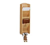 Relaxdays - Colgador de Llaves, Hecho de bambú, 7.5 x 15 x 49.5 cm, 3 depósitos, 3 Ganchos para Llaves, Madera, Organizador de Pared, Color Natural