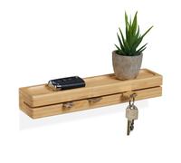 Relaxdays Colgador Llaves Pared con Estante, Perchero Recibidor Bambú, Largo 29,5 cm, Portallaves Pasillo, Natural