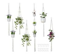 Relaxdays Colgadores Macetas Macramé, Set de 7, Cuelga Plantas, Estilo Boho, Distintos Tamaños, Interior, Algodón, Crema, 155 cm
