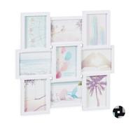 Relaxdays Collage con Nueve Marcos para Fotos, Horizontal y Vertical, Pared, Plástico, 54 x 54 cm, Blanco