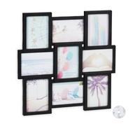 Relaxdays Collage con Nueve Marcos para Fotos, Horizontal y Vertical, Pared, Plástico, 54 x 54 cm, Negro