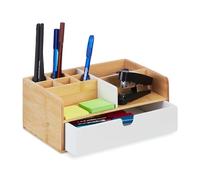 Relaxdays Color Organizador de Escritorio, 1 Cajón, 9 Compartimientos, Bambú, Oficina, 10 x 25 x 15,5 cm, Natural/Blanco