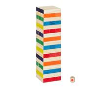 Relaxdays Colorida Torre de Madera, 54 Bloques con Dado, 27x7,5x7,5 cm, para Todas Las Edades, Juego de Habilidad, Multicolor
