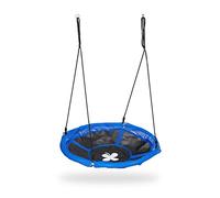 Relaxdays Columpio Nido, 110 cm Ø, Niños y Adultos, Altura Regulable, hasta 100 kg, Balancín Colgante Jardín, Azul/Negro, Acero