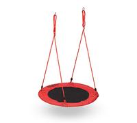 Relaxdays Columpio Nido, Balancín Colgante Redondo 90 cm Ø, Niños y Adultos, Regulable, 100 kg, Exterior/Interior, Rojo, 90cm