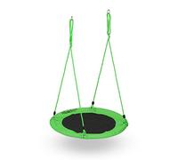 Relaxdays Columpio Nido, Balancín Colgante Redondo 90 cm Ø, Niños y Adultos, Regulable, 100 kg, Exterior/Interior, Verde, Acero, 90cm